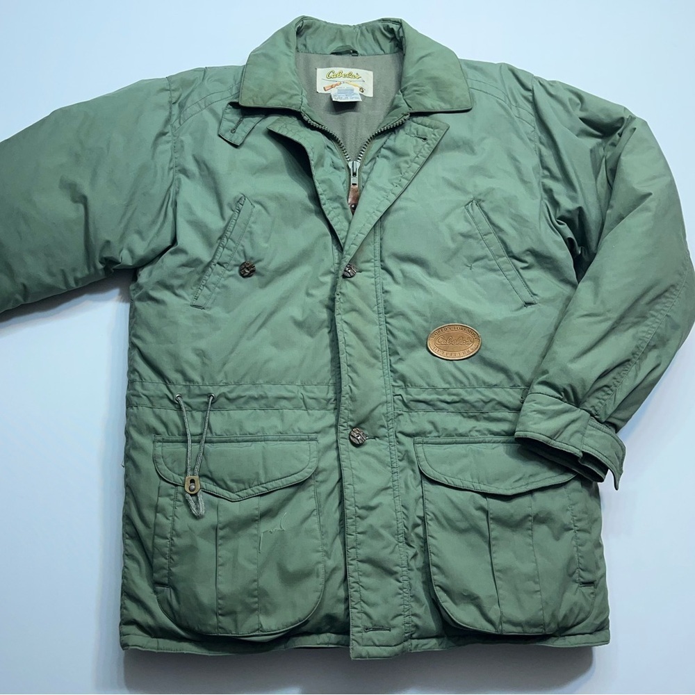 Cabela's Goose Down Field Jacket Mens Medium Fleece Lined Removable Hood  READ